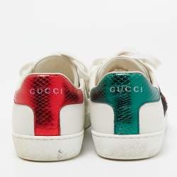 Gucci White Leather Sequins and Crystal Embellished Lips Ace Sneakers Size 36