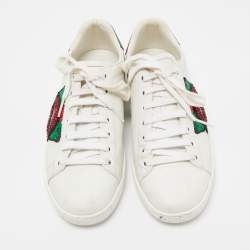 Gucci White Leather Sequins and Crystal Embellished Lips Ace Sneakers Size 36