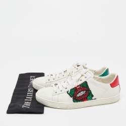Gucci White Leather Sequins and Crystal Embellished Lips Ace Sneakers Size 36
