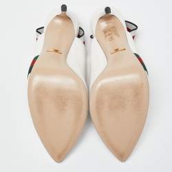 Pre Owned Gucci White Leather Sylvie Web Bee Slingback Pumps Size 37