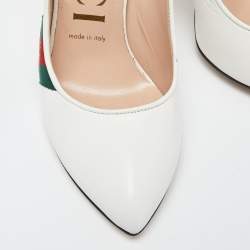 Pre Owned Gucci White Leather Sylvie Web Bee Slingback Pumps Size 37