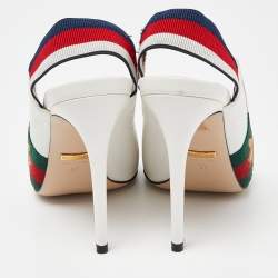 Pre Owned Gucci White Leather Sylvie Web Bee Slingback Pumps Size 37