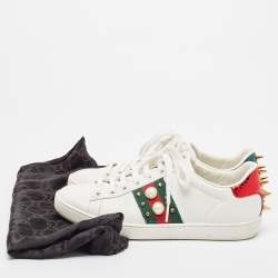 Gucci White Leather Faux Pearl Embellished and Studded Ace Sneakers Size 35.5