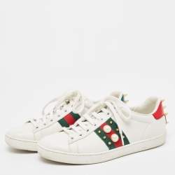 Gucci White Leather Faux Pearl Embellished and Studded Ace Sneakers Size 35.5