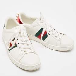 Gucci White Leather Faux Pearl Embellished and Studded Ace Sneakers Size 35.5