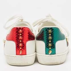 Gucci White Leather Faux Pearl Embellished and Studded Ace Sneakers Size 35.5