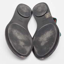 Pre Owned Gucci Tricolor Leather and Canvas Web Interlocking G Thong Flats Size 37