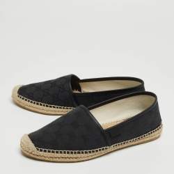 Pre Owned Gucci Black GG Canvas Slip On Espadrille Flats Size 39