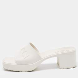 Gucci Off White Rubber Logo Slide Sandals Size 37
