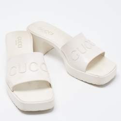 Gucci Off White Rubber Logo Slide Sandals Size 37
