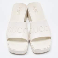 Gucci Off White Rubber Logo Slide Sandals Size 37