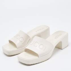 Gucci Off White Rubber Logo Slide Sandals Size 37