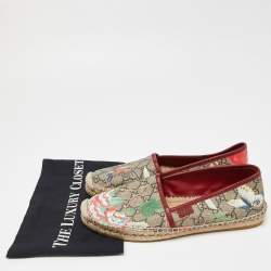 Pre Owned Gucci Beige GG Supreme Canvas Flower Print Espadrille Flats Size 39