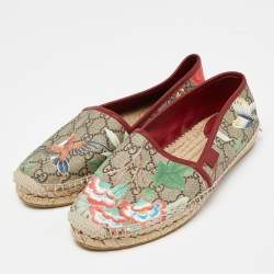 Pre Owned Gucci Beige GG Supreme Canvas Flower Print Espadrille Flats Size 39