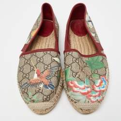 Pre Owned Gucci Beige GG Supreme Canvas Flower Print Espadrille Flats Size 39