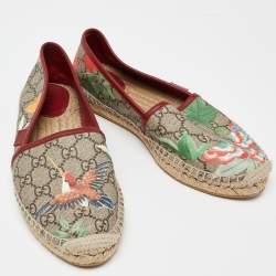 Pre Owned Gucci Beige GG Supreme Canvas Flower Print Espadrille Flats Size 39