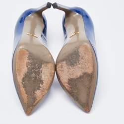 Pre Owned Gucci Royal Blue Patent Leather Pointed Toe Pumps Size 37.5