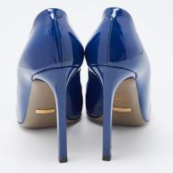 Pre Owned Gucci Royal Blue Patent Leather Pointed Toe Pumps Size 37.5