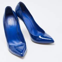 Pre Owned Gucci Royal Blue Patent Leather Pointed Toe Pumps Size 37.5
