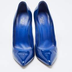 Pre Owned Gucci Royal Blue Patent Leather Pointed Toe Pumps Size 37.5