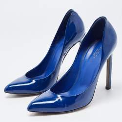 Pre Owned Gucci Royal Blue Patent Leather Pointed Toe Pumps Size 37.5