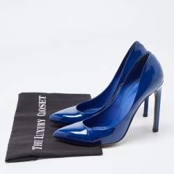 Pre Owned Gucci Royal Blue Patent Leather Pointed Toe Pumps Size 37.5
