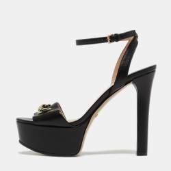 Gucci Black Leather Horsebit Platform Ankle Strap Sandals Size 35.5
