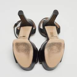 Gucci Black Leather Horsebit Platform Ankle Strap Sandals Size 35.5