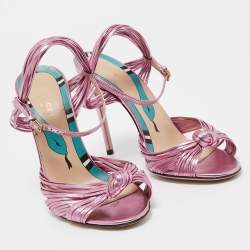 Gucci Metallic Pink Leather Allie Sandals Size 37.5