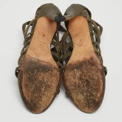 مملوكة مسبقًا Gucci Green Python And Suede Ankle Strap Sandals Size 38