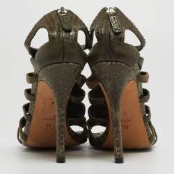 مملوكة مسبقًا Gucci Green Python And Suede Ankle Strap Sandals Size 38