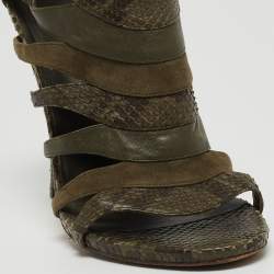 مملوكة مسبقًا Gucci Green Python And Suede Ankle Strap Sandals Size 38