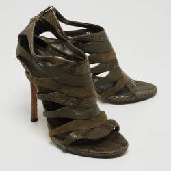 م ملوكة مسبقًا Gucci Green Python And Suede Ankle Strap Sandals Size 38