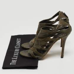 مملوكة مسبقًا Gucci Green Python And Suede Ankle Strap Sandals Size 38
