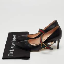 Pre Owned Gucci Black Leather Mary Jane Sylvie Pumps Size 37.5