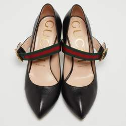 Pre Owned Gucci Black Leather Mary Jane Sylvie Pumps Size 37.5