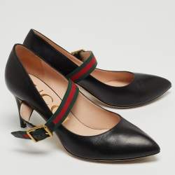 Pre Owned Gucci Black Leather Mary Jane Sylvie Pumps Size 37.5