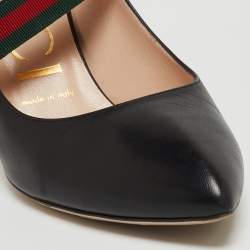 Pre Owned Gucci Black Leather Mary Jane Sylvie Pumps Size 37.5