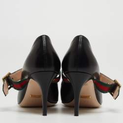 Pre Owned Gucci Black Leather Mary Jane Sylvie Pumps Size 37.5