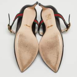 Pre Owned Gucci Black Leather Mary Jane Sylvie Pumps Size 37.5