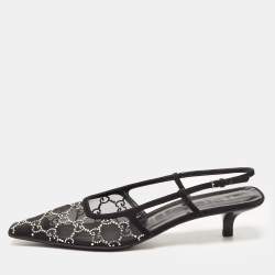 Gucci Black Suede and Mesh Crystal Embellished Slingback Sandals Size 41.5