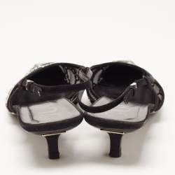 Gucci Black Suede and Mesh Crystal Embellished Slingback Sandals Size 41.5