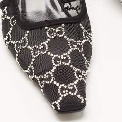 Gucci Black Suede and Mesh Crystal Embellished Slingback Sandals Size 41.5