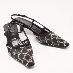 Gucci Black Suede and Mesh Crystal Embellished Slingback Sandals Size 41.5