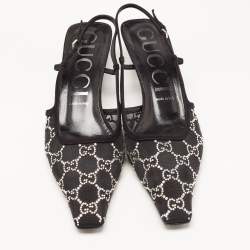 Gucci Black Suede and Mesh Crystal Embellished Slingback Sandals Size 41.5