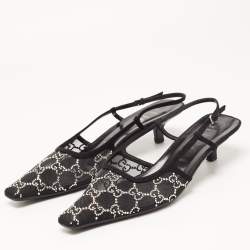 Gucci Black Suede and Mesh Crystal Embellished Slingback Sandals Size 41.5