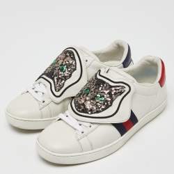 Gucci White Leather Cat Sequins Ace Sneakers Size 37
