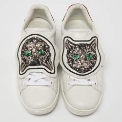 Gucci White Leather Cat Sequins Ace Sneakers Size 37