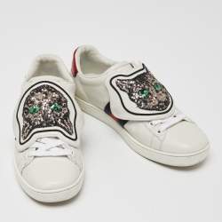 Gucci White Leather Cat Sequins Ace Sneakers Size 37