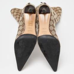 مملوكة مسبقًا Gucci Beige/Brown GG Canvas Zip Knee Length Boots Size 36.5 